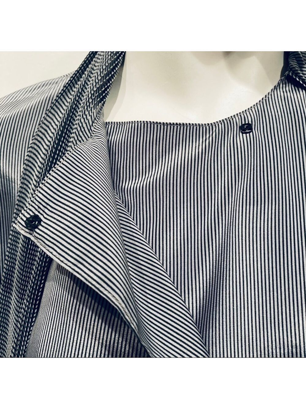 GABALIS Retro Black/Silver Stripe Tie Top Blouse M - Picture 9 of 11